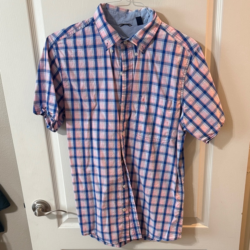 Izod Casual Plaid Shirt in Blue and Pink